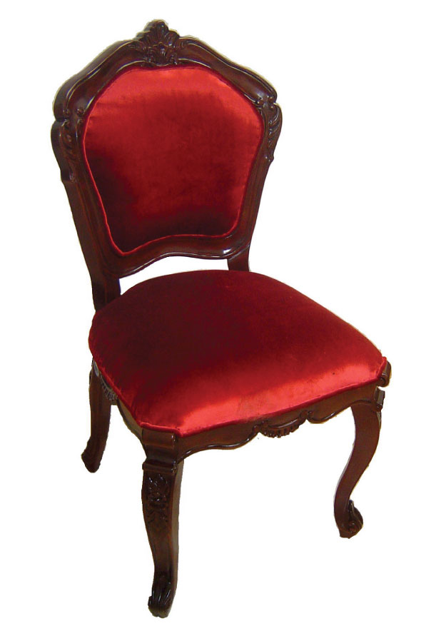  כסא מעץ עם ריפוד קטיפה אדום