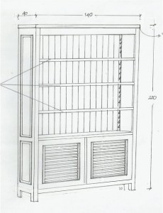 ספריה מעץ מהגוני עם מדפים מעץ מינדי
