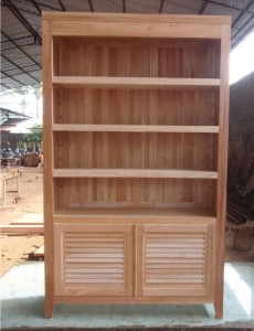 ספריה מעץ מהגוני עם מדפים מעץ מינדי