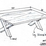 שולחן סלון מעץ טיק עם רגל איקס