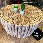 שולחן סלון מענפים של עץ טיק. קוטר: 90 ס”מ